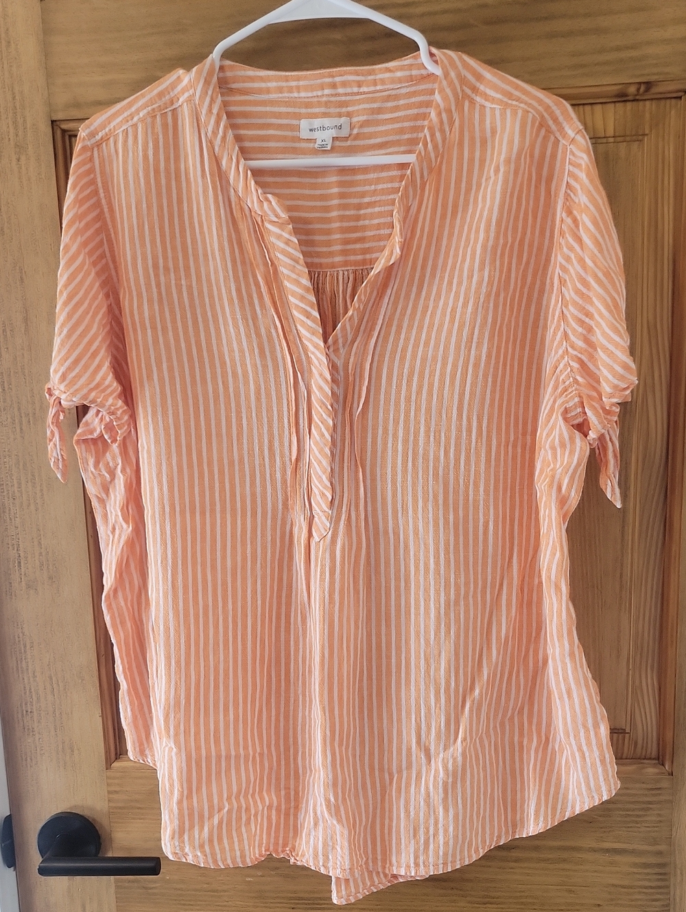 Westbound Peach and White Striped Short-Sleeve Tunic